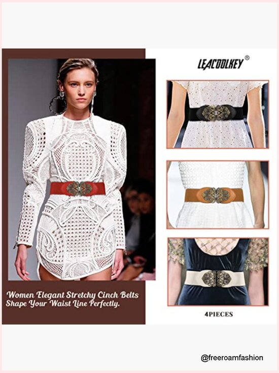Wide Elastic Cinch Belt with Interlocking Buckle, Stretch Dress Belt main image 7